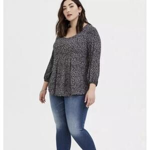 Torrid Fit And Flare Wrinkled Gauze Top Leopard Gray 3X